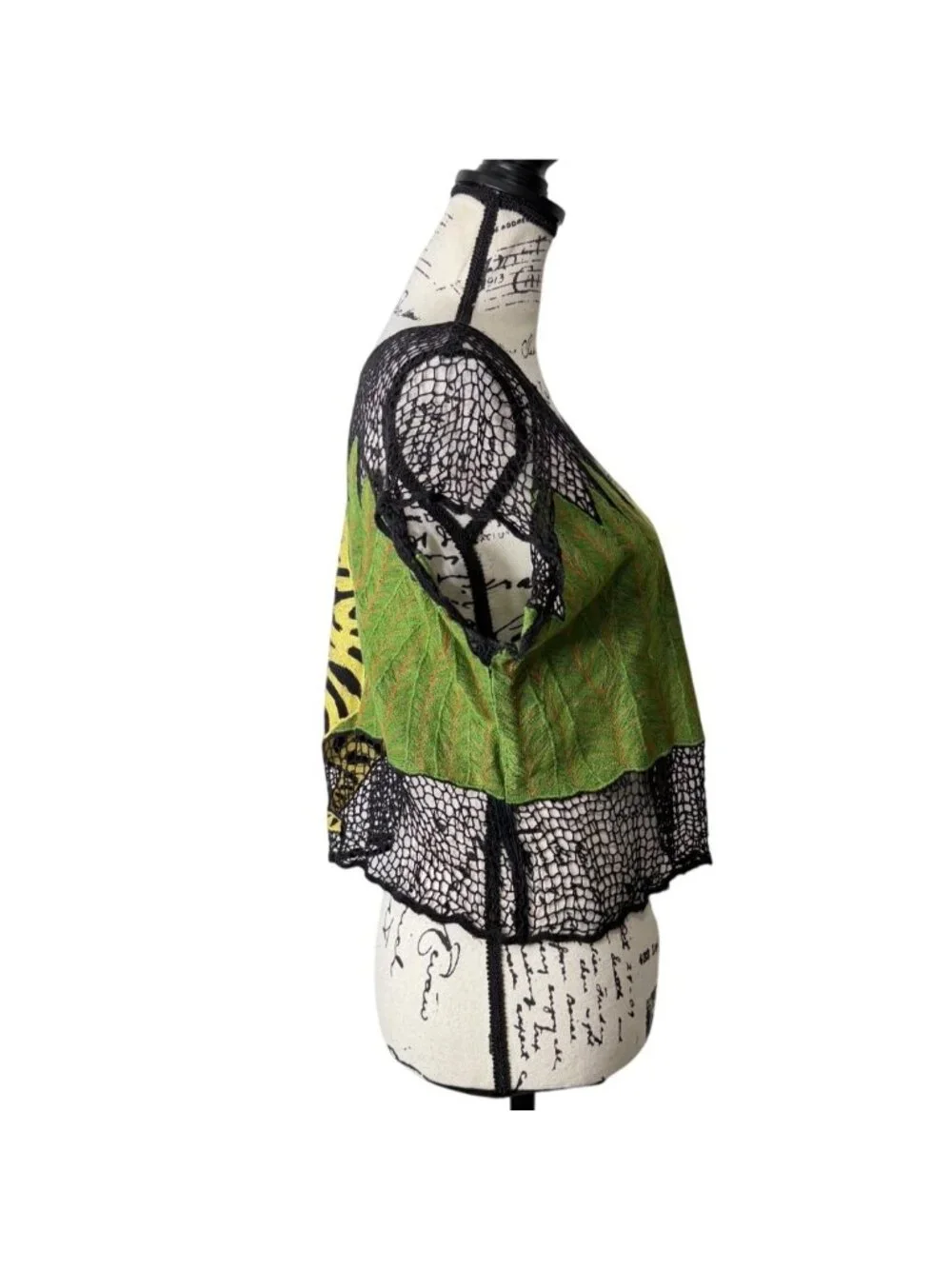 Rare Dakine Top Cover-Up Yellow-Leopard Green-Leaf Over Black Net Vtg Y2K Size L